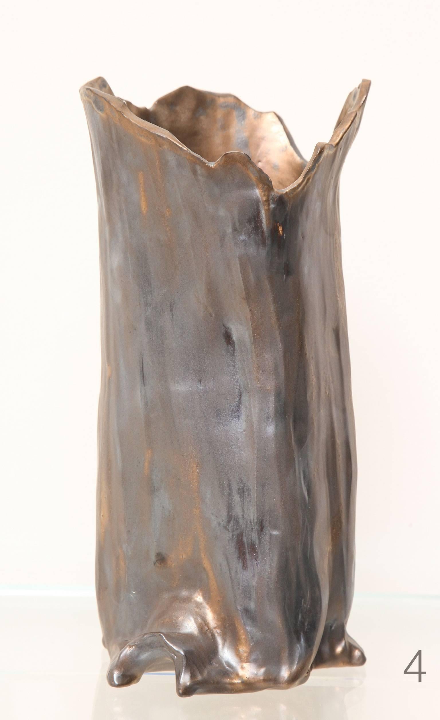 Loie Acevedo Faux-Bois Ceramic Vases in Bronze 1