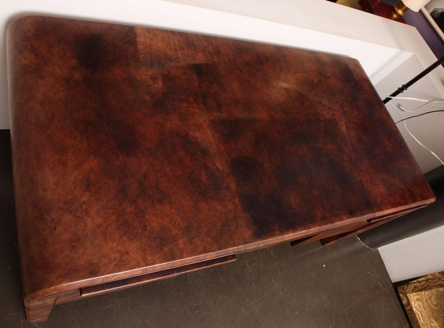 Karl Springer Leather Waterfall Desk In Excellent Condition In New York, NY