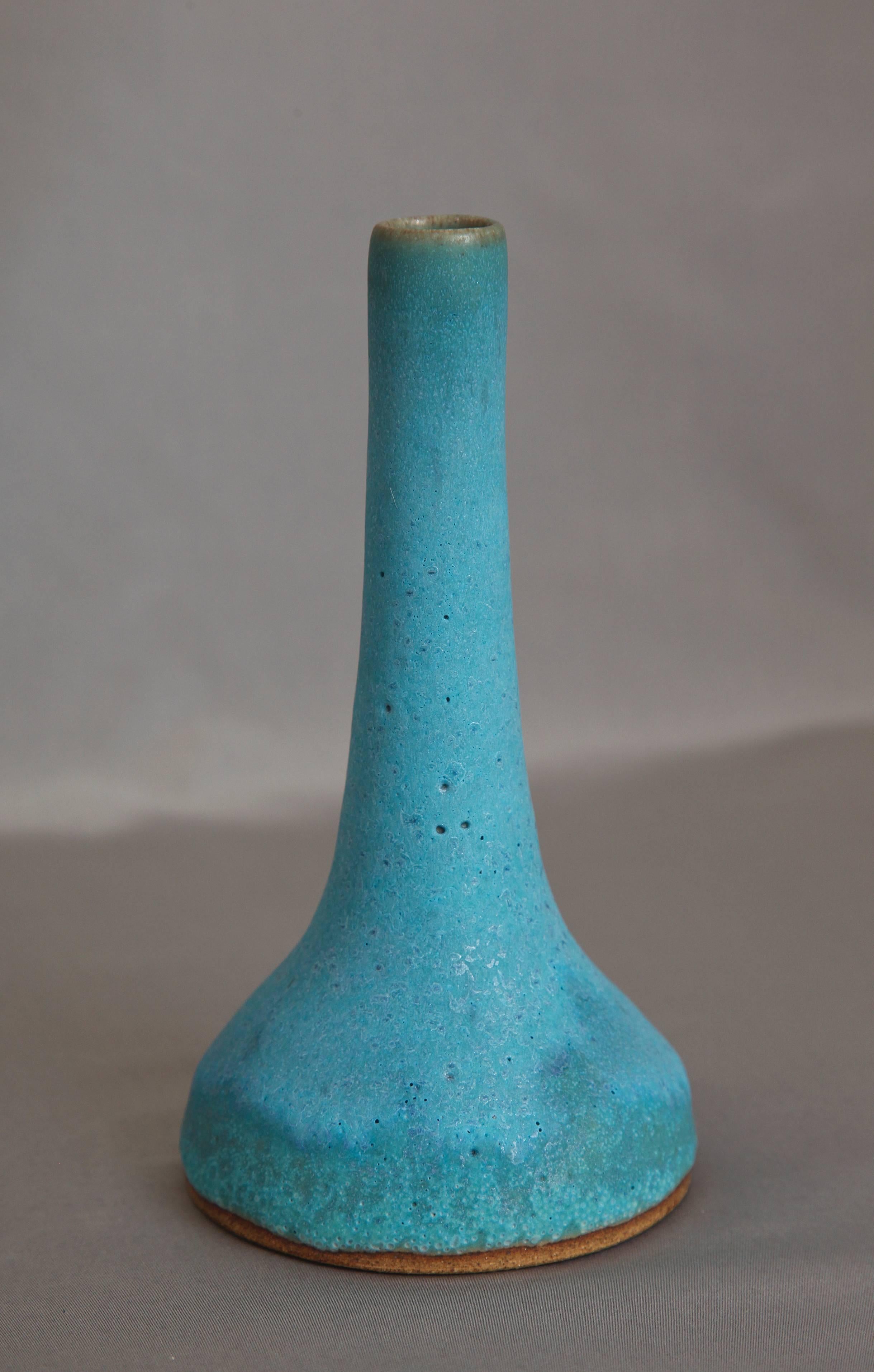 Sandra Zeenni.
“Turquoise Phimp Del,” 2014.
Small stoneware vessel with matte turquoise glaze.
Signed SaZe.

Based in Paris, Sandra's work has been included in museum exhibitions, recently 