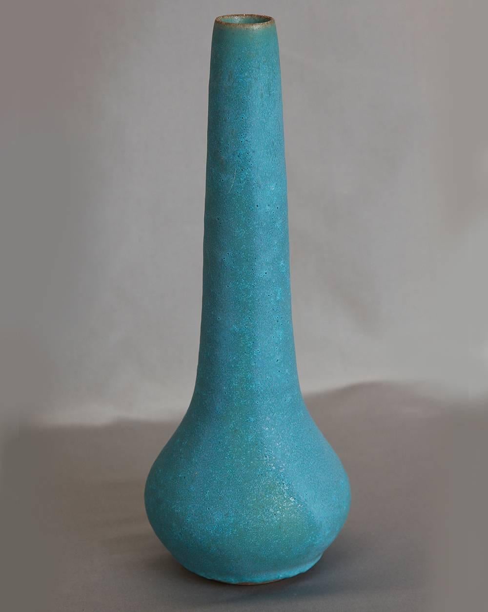 Sandra Zeenni. 
“Turquoise Vase Zu”, 2014. 
Stoneware vessel with matte turquoise glaze. 
Signed SaZe. 

Based in Paris, Sandra's work has been included in museum exhibitions, recently 
