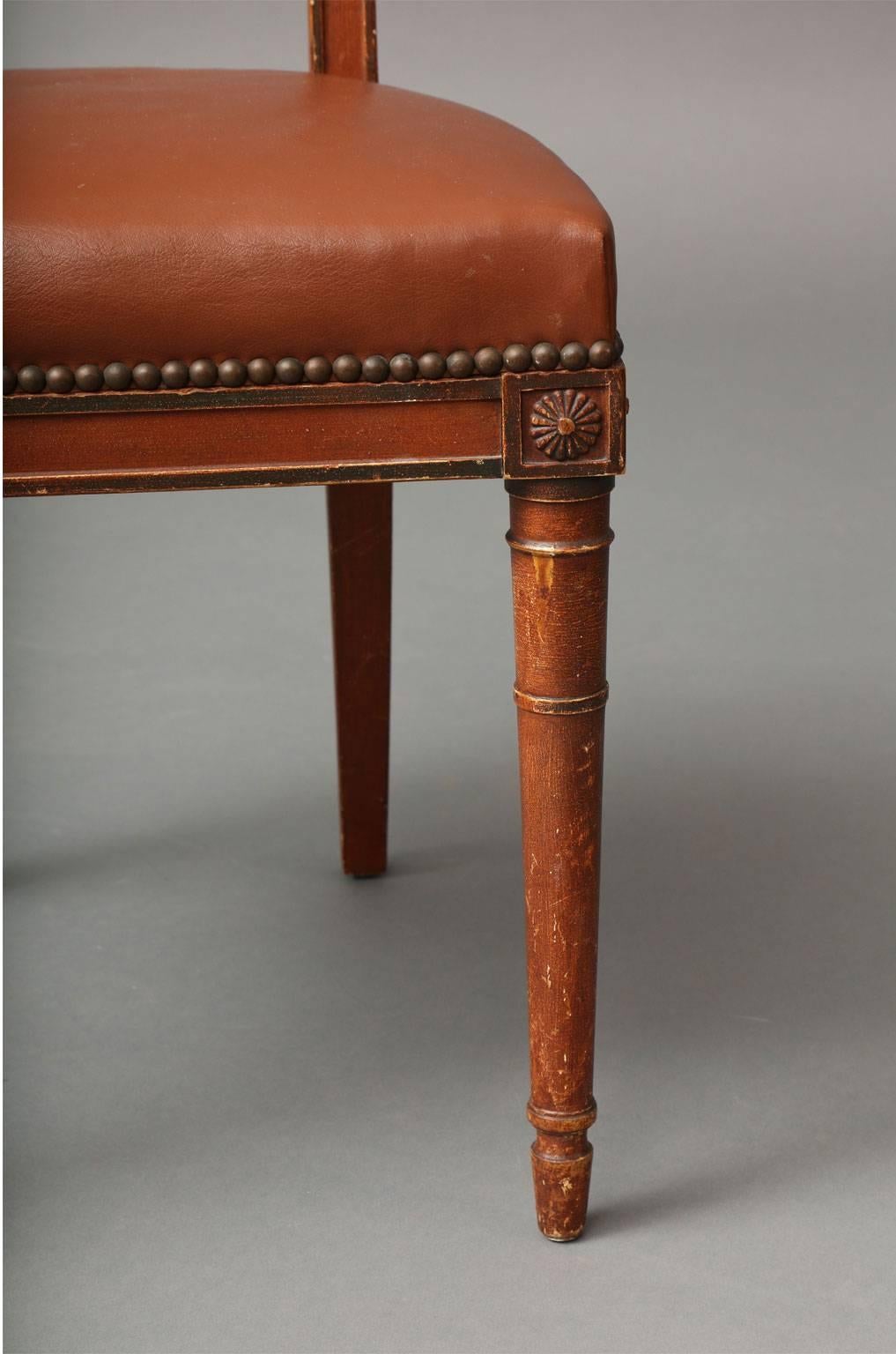 Painted Maison Jansen Directoire Style Side Chairs in Terracotta Red