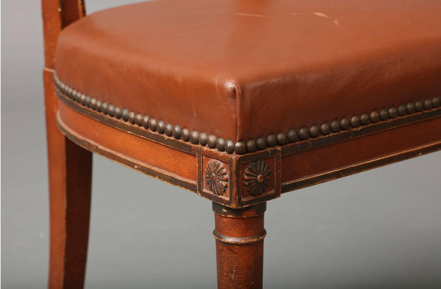 Maison Jansen Directoire Style Side Chairs in Terracotta Red In Good Condition In New York, NY