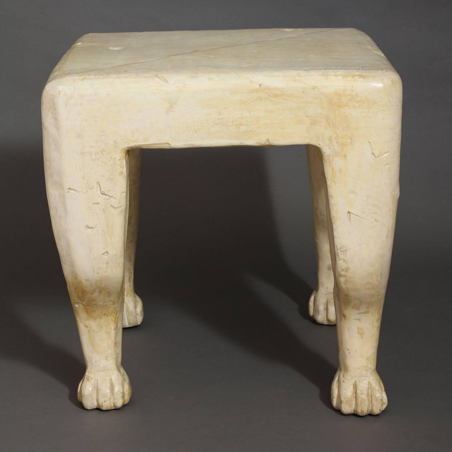 John Dickinson (1920-1982)
“Etruscan” side table in plaster raised on four stylized animal legs.
Signed: John Dickinson/San Francisco.
American, circa 1970.
Measurements: 21”H x 20”W x 20”D.
   