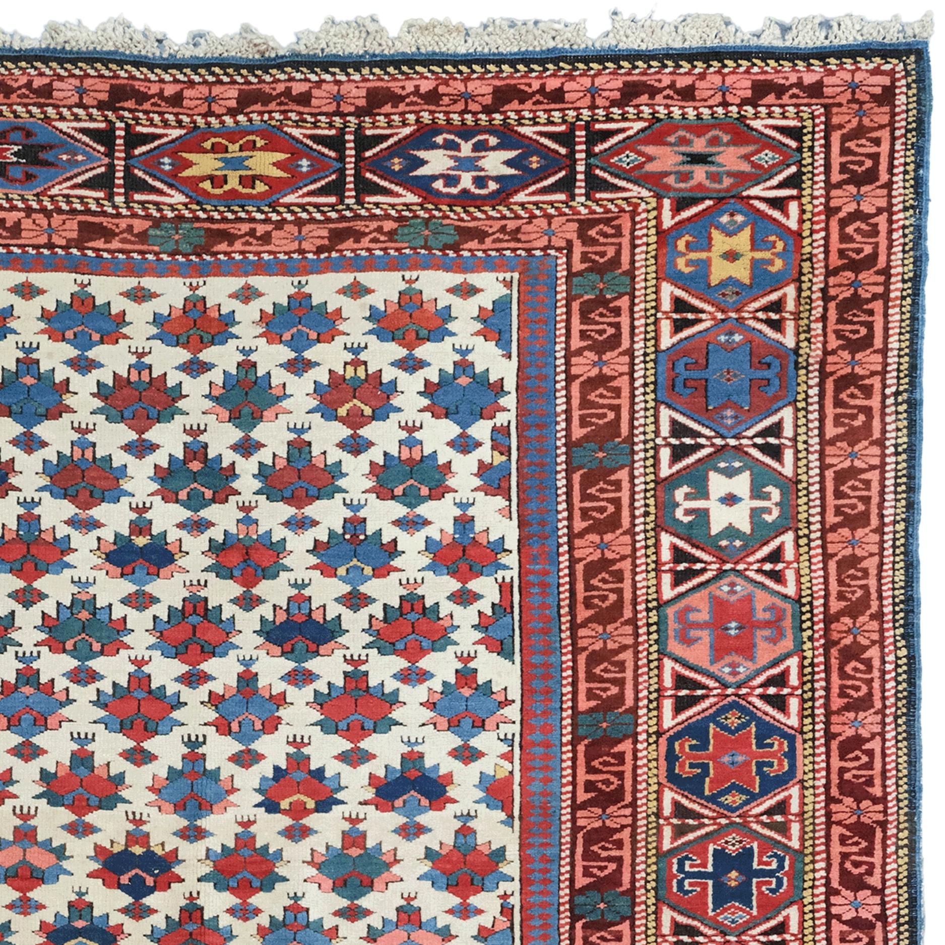 Tissé à la main Tapis ancien Kuba Shirvan du 19e siècle - Tapis ancien du Caucase en vente