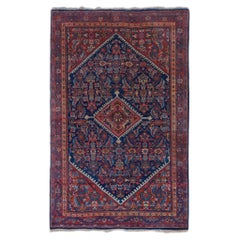 Antique Geometric and Floral Design Hand Woven Wool Rug - Early 20th Century
