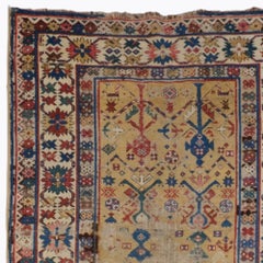 19th Century Antique Caucasian Shirvan Runner Rug with Rare Golden Yellow Field