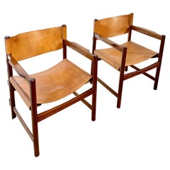 Poltrone in mogano e pelle cognac - design spagnolo anni '60