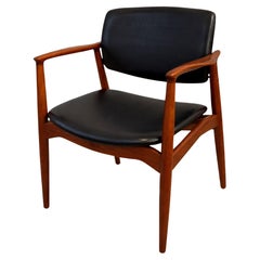 Erik Buch Captain Armchair, Teak & Leather, Mid-Century, 1950s