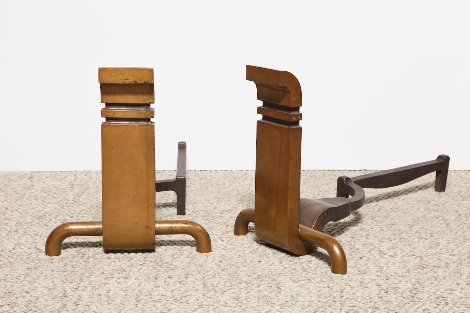 American Pair of Bronze Modernist Andirons by Wah Chang