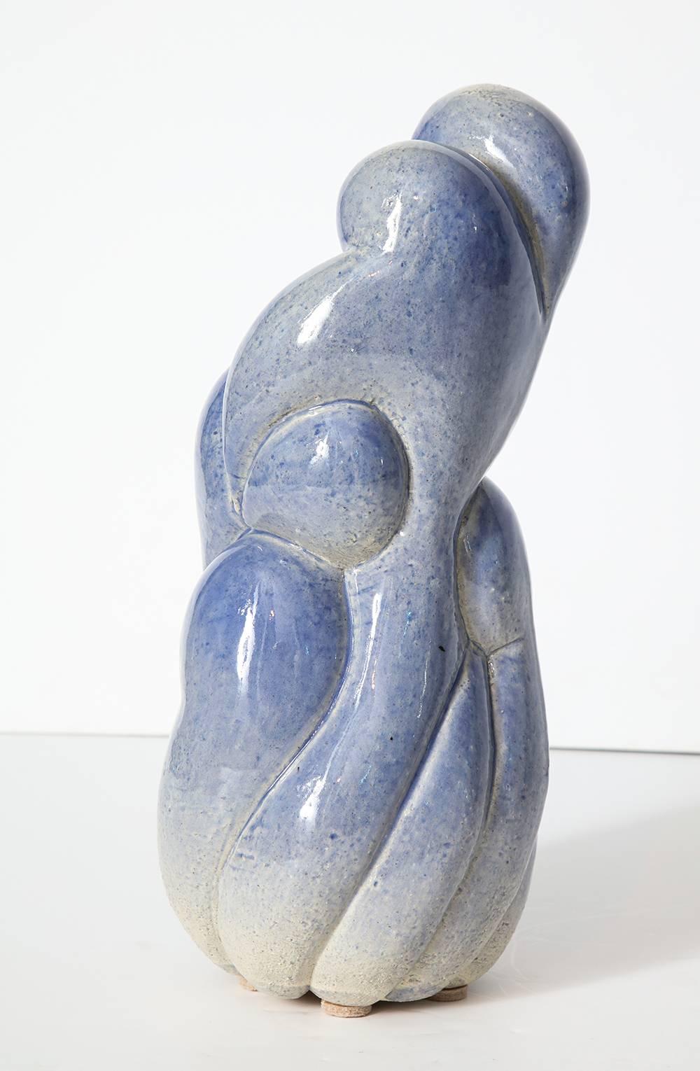 Studio-built, stoneware vase form with pale blue glaze. Artist signed and dated on underside.