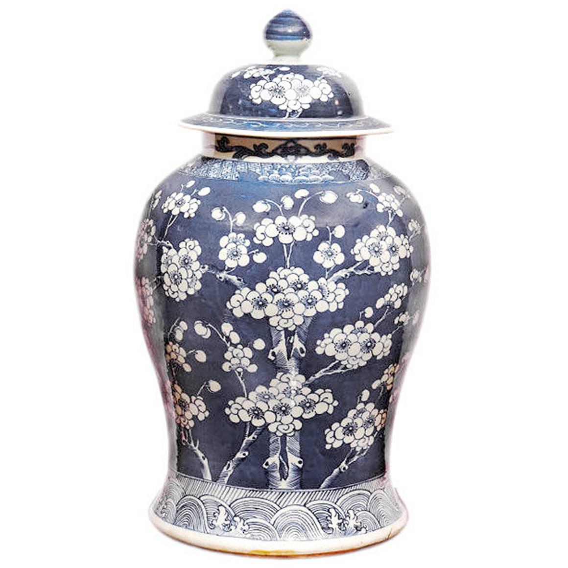 Qing Period Chinese Blue and White Porcelain Temple Jar