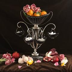 Sheffield Silver Plate Wire and Bristol Glass Epergne Centerpiece