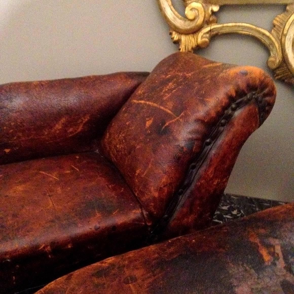 French Pair of Miniature Leather Méridienne Chaise Lounge Chairs