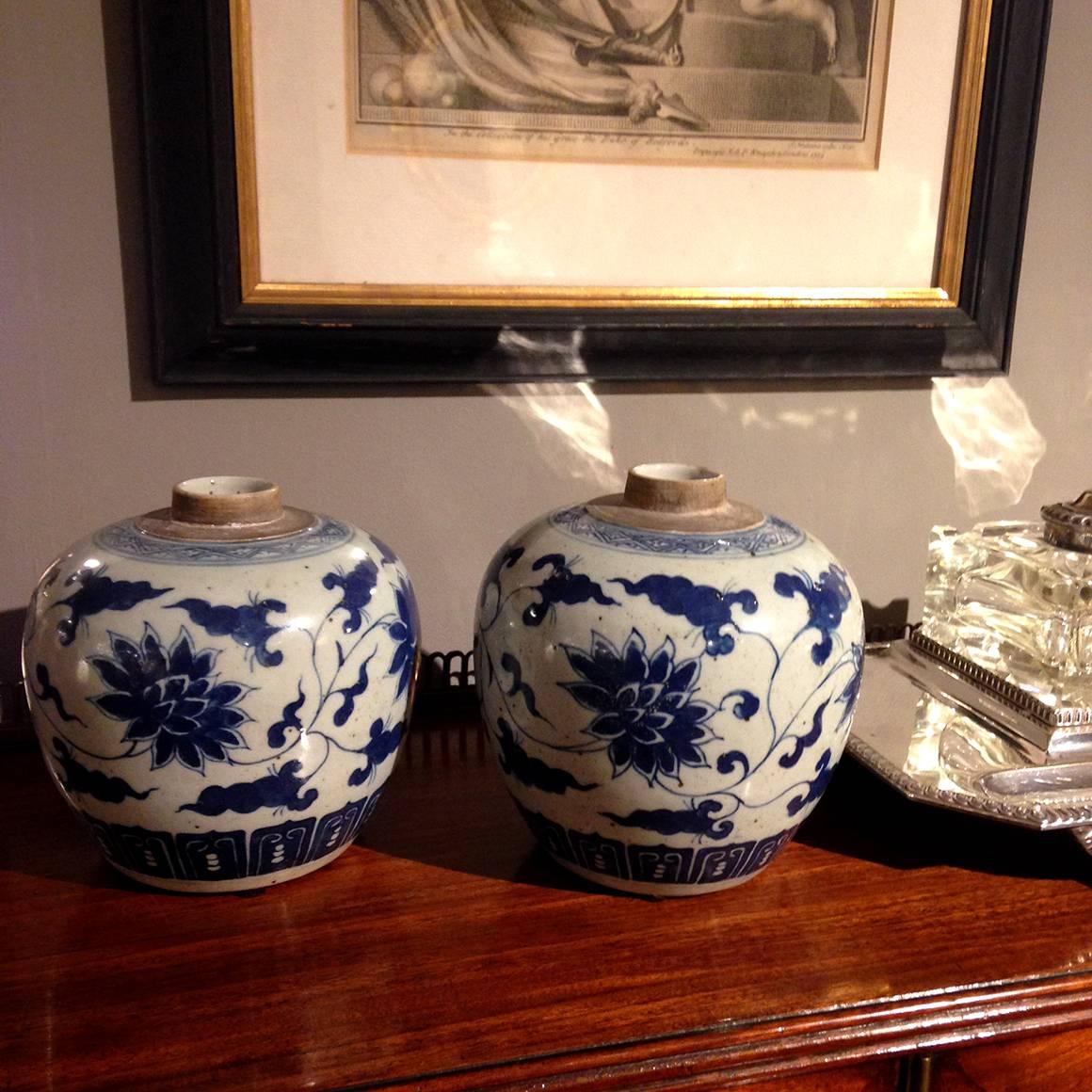 This lovely pair of Guangxu period blue and white porcelain melon jars is finely decorated with a flowering branch motif.