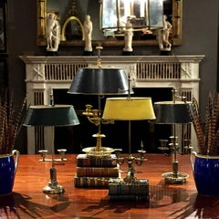 French Bouillotte Lamp with a Dark Green Tole Shade, Electrified
