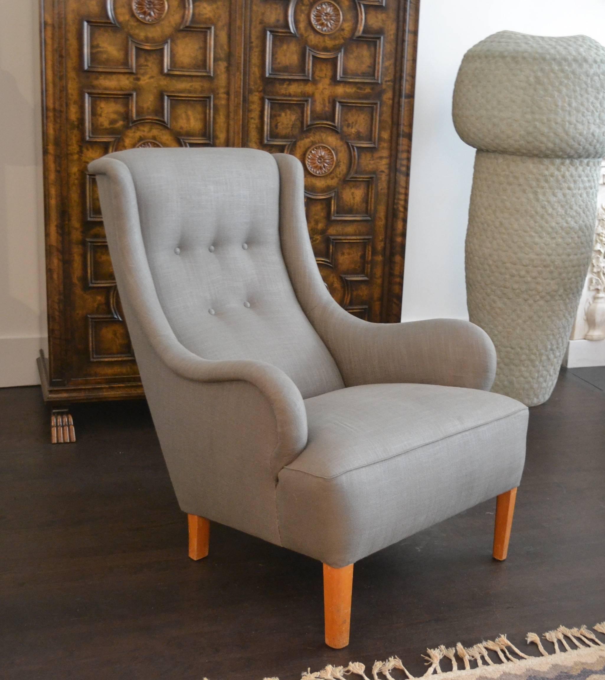 Scandinavian Modern Rare Single Lounge Chair by Carl Malmsten, Sweden, 1950s For Sale