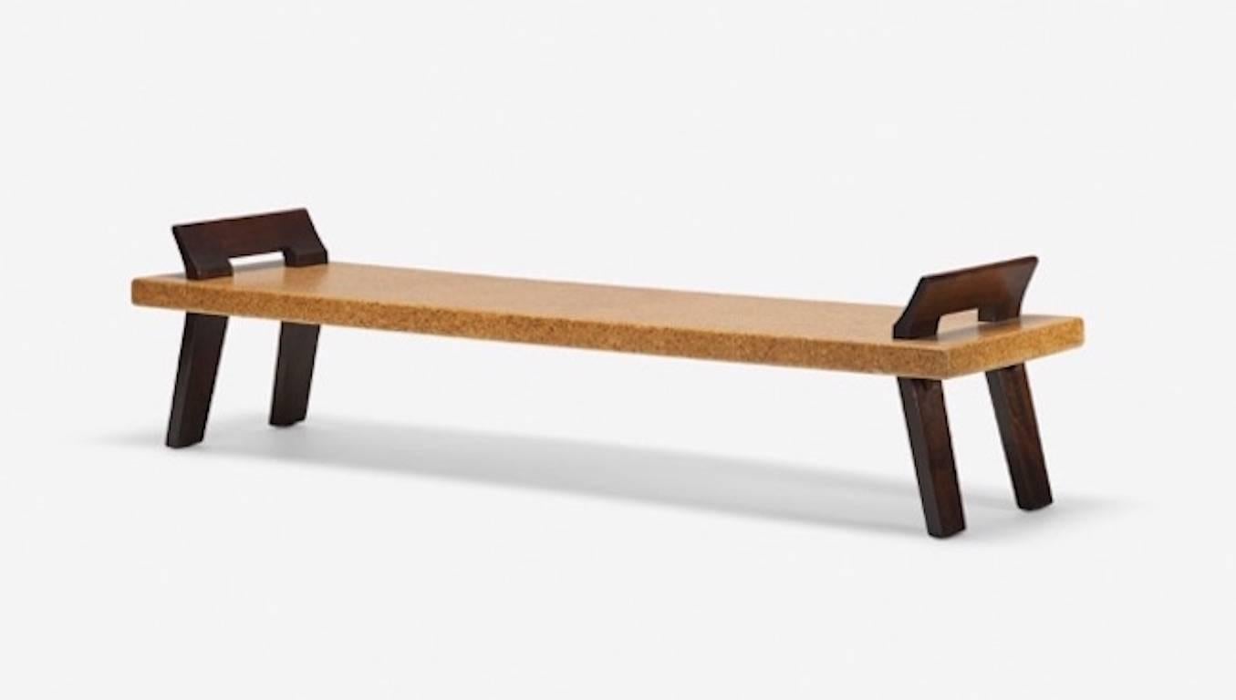 Paul Frankl (American, 1886-1958)
Bench, circa 1950
Cork, mahogany
Measures: 66” L x 18” D x 16.25” H
Excellent condition. Made for Johnson Furniture Company.
 