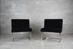 Postmodern Cantilever Chrome and Black Corduroy Lounge Chairs, 1970s - Set of 2