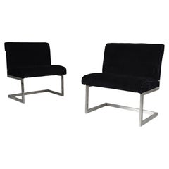 Postmodern Cantilever Chrome and Black Corduroy Lounge Chairs, 1970s - Set of 2