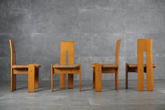 Postmodern Sculptural Oak and Rush-Seated Dining Chairs, 1970s, Set of 4