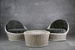 Vivai del Sud White Armchairs & Coffee Table Lounge Set, 1970s, Set of 3
