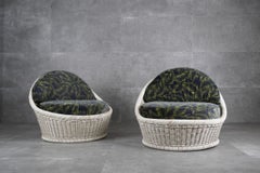 Vivai del Sud White Rattan Armchair Lounge Set, 1970s, Set of 2