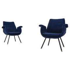 Gastone Rinaldi Blue Velvet & Lacquered Metal Armchairs, 1950s, Set of 2