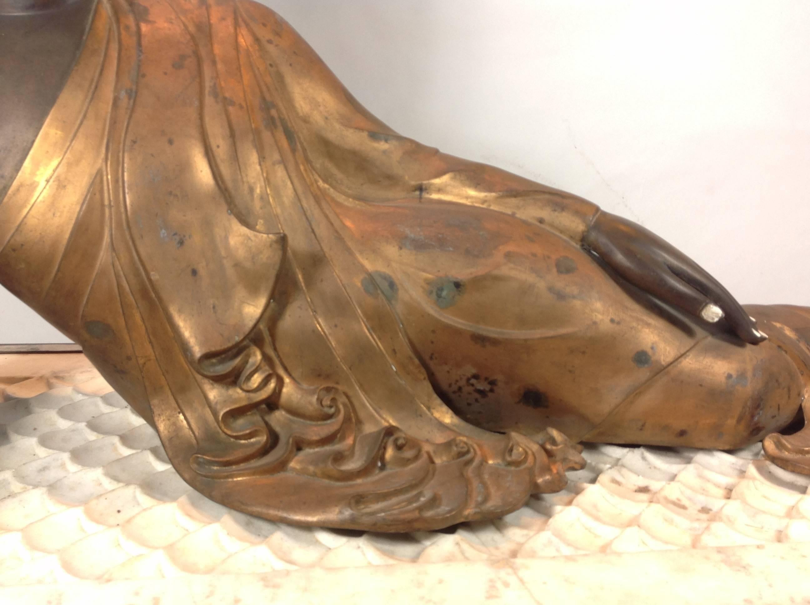 Cast Bronze Lifesize Reclining Buddha; Burmese; circa 1800s For Sale 5
