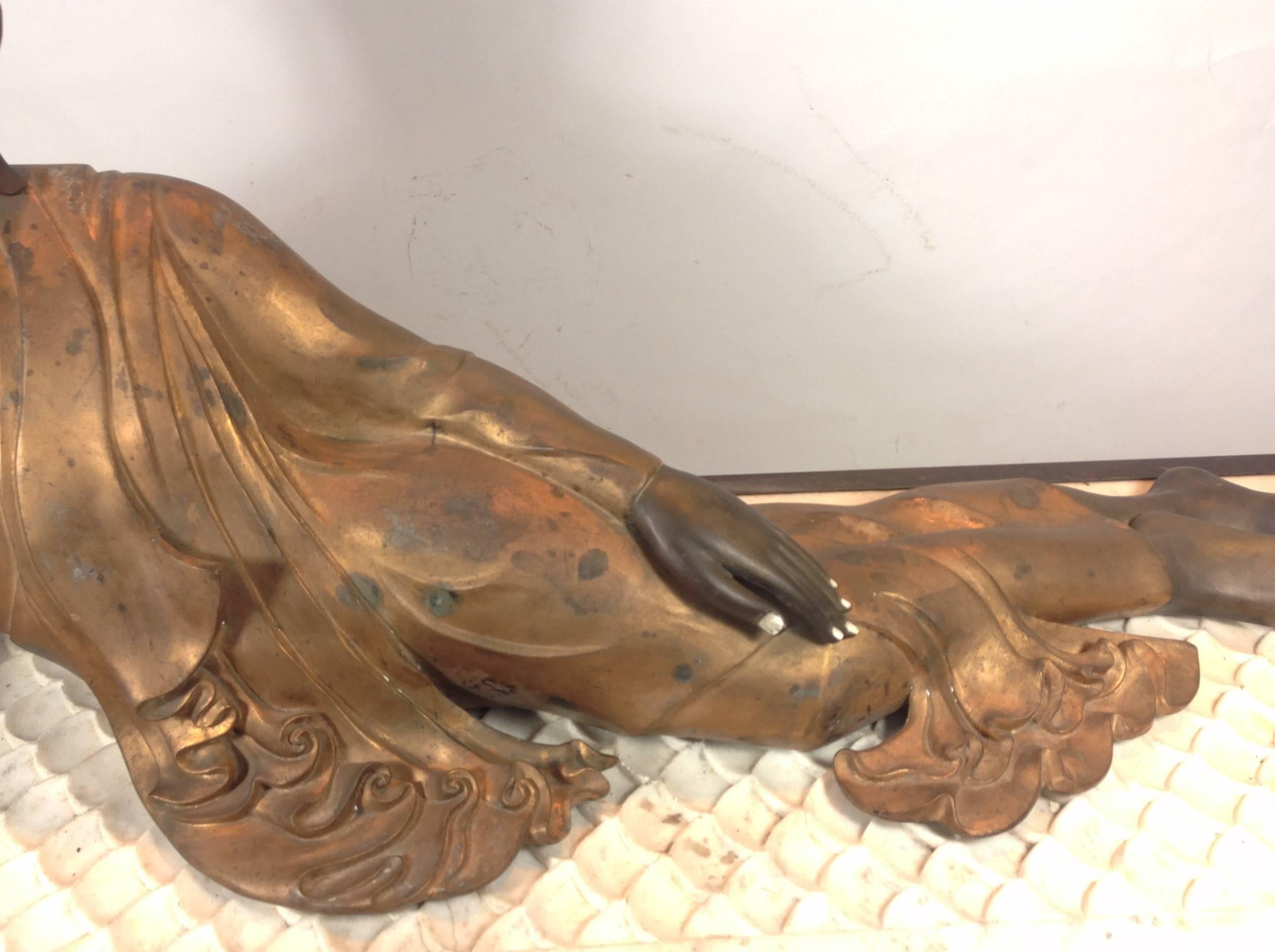 Cast Bronze Lifesize Reclining Buddha; Burmese; circa 1800s For Sale 6