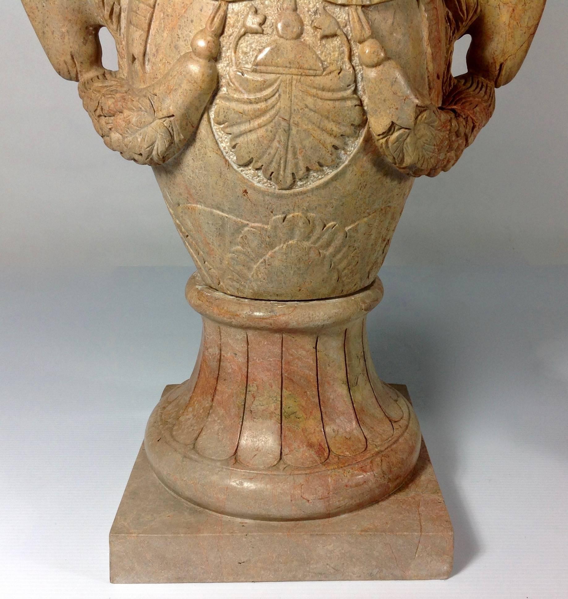 Commanding Pair of Lidded Ram's Urns In Excellent Condition For Sale In San Francisco, CA