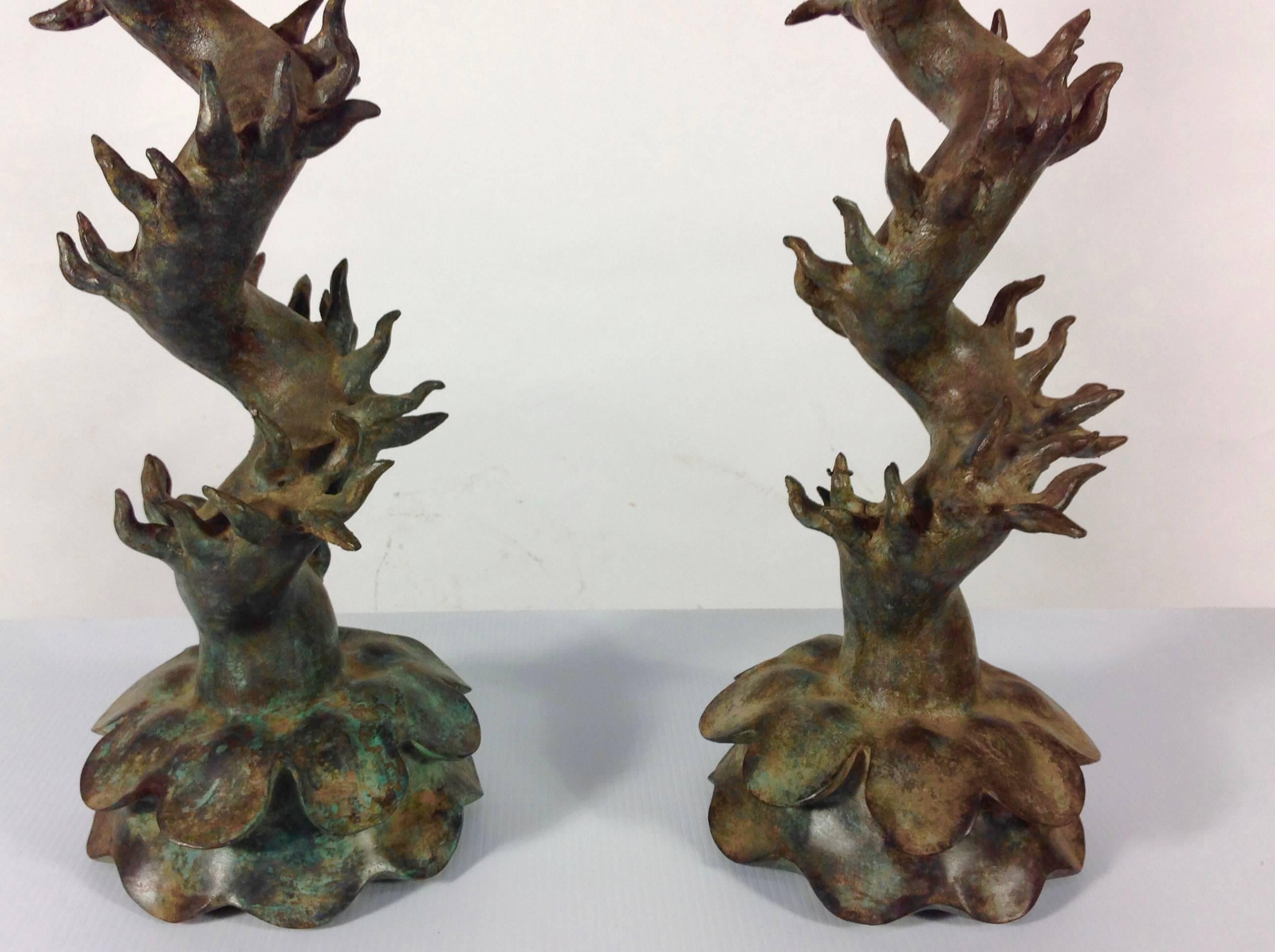 Pair of Bronze Candlesticks by Luciano Tempo In Excellent Condition For Sale In San Francisco, CA