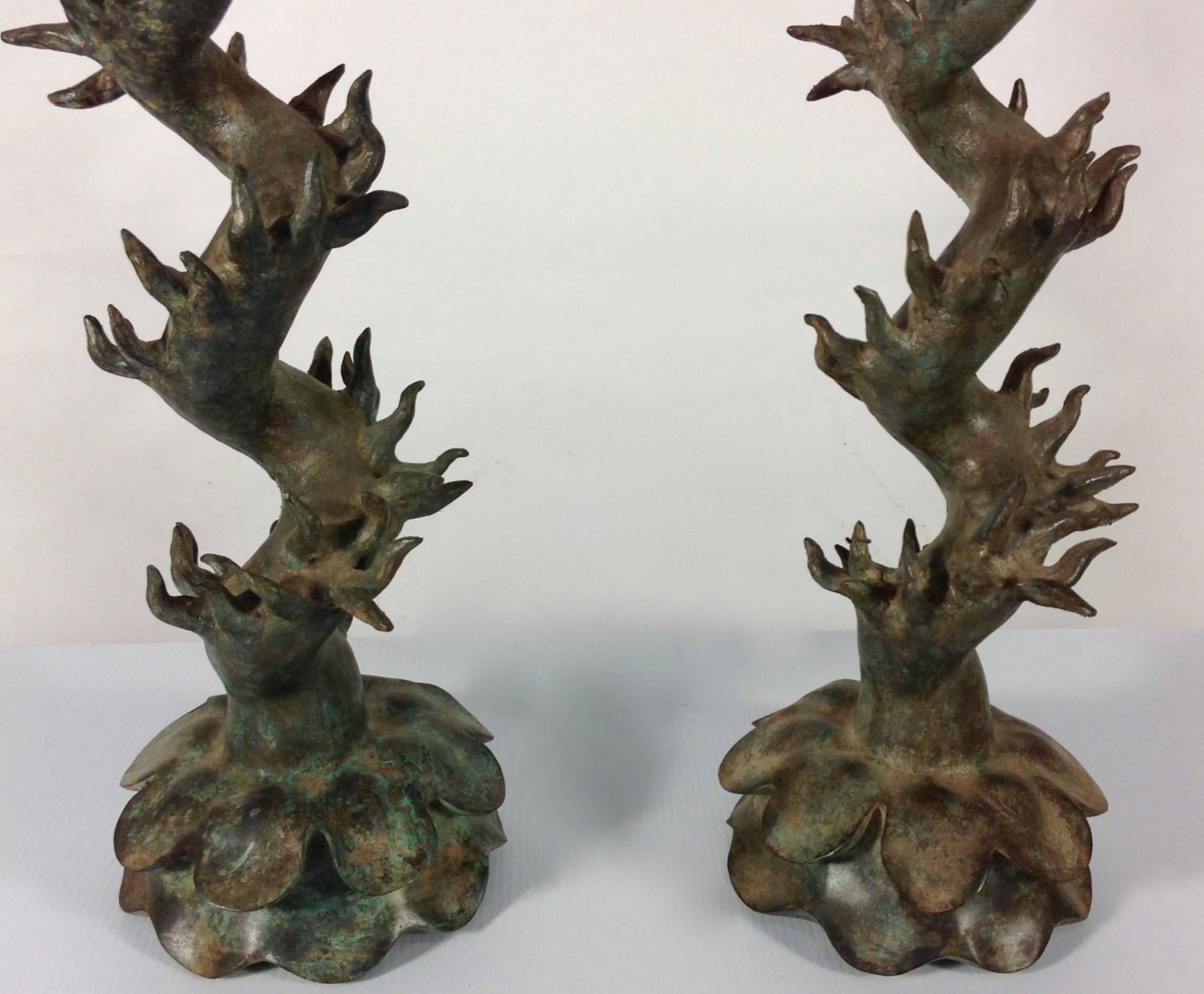 Late 20th Century Pair of Bronze Candlesticks by Luciano Tempo For Sale