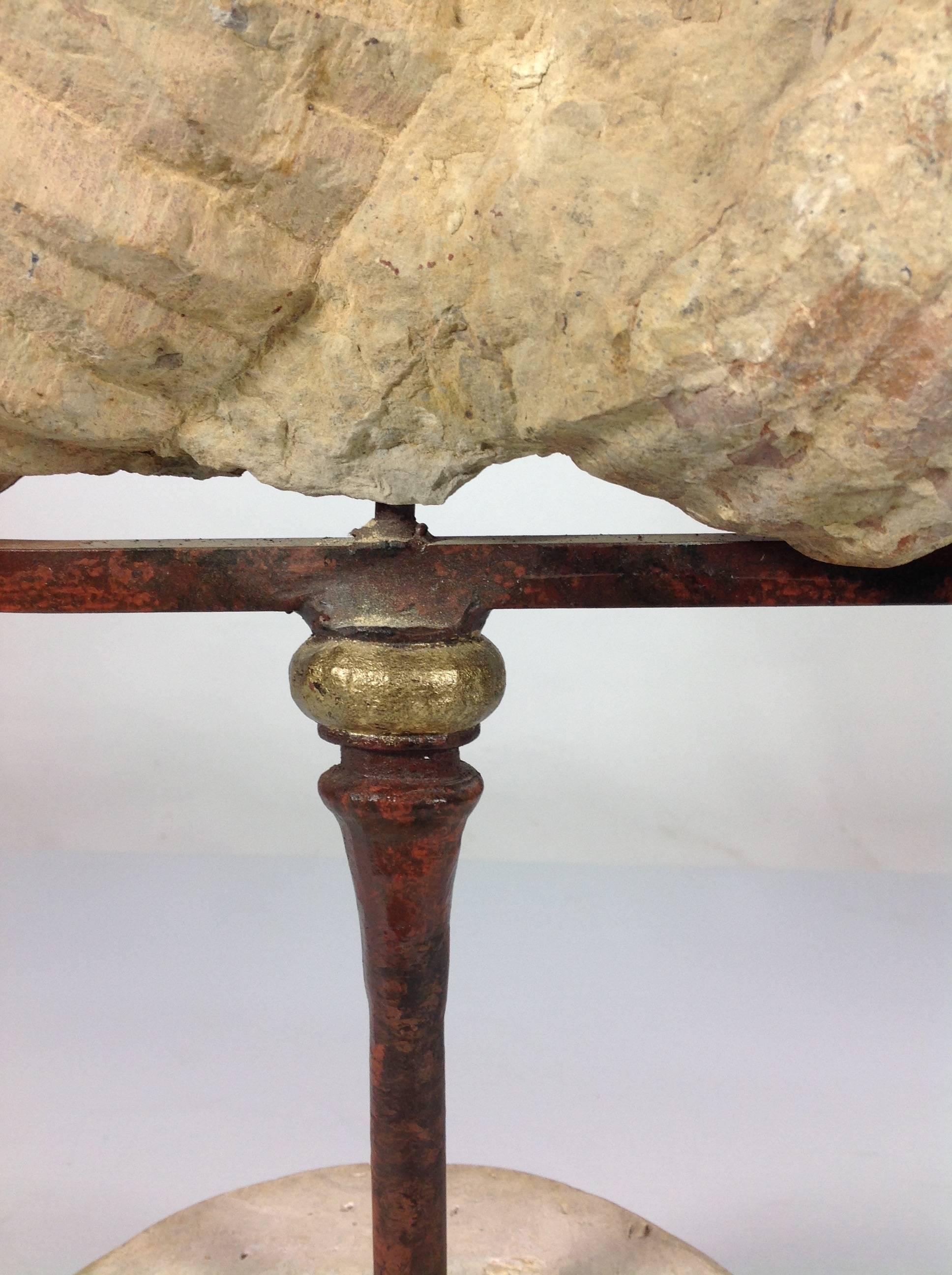 Ammonite Fossil on Iron and Marble Base For Sale 3