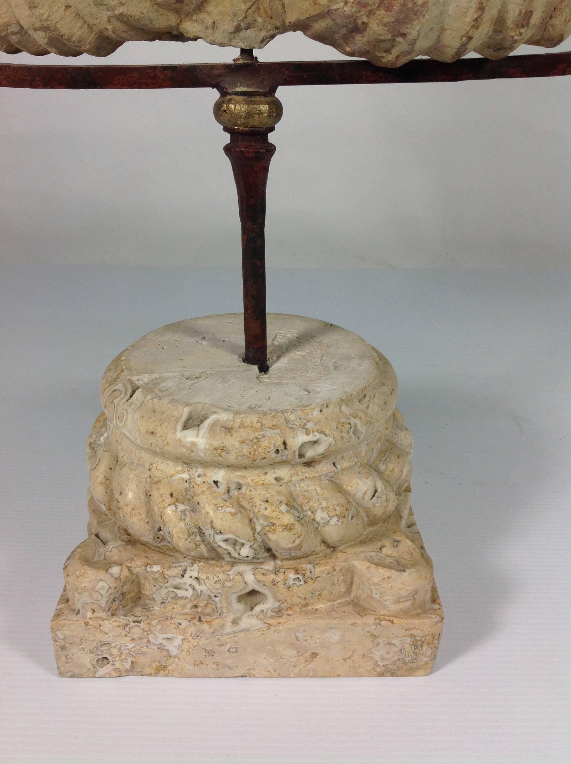 18th Century and Earlier Ammonite Fossil on Iron and Marble Base For Sale