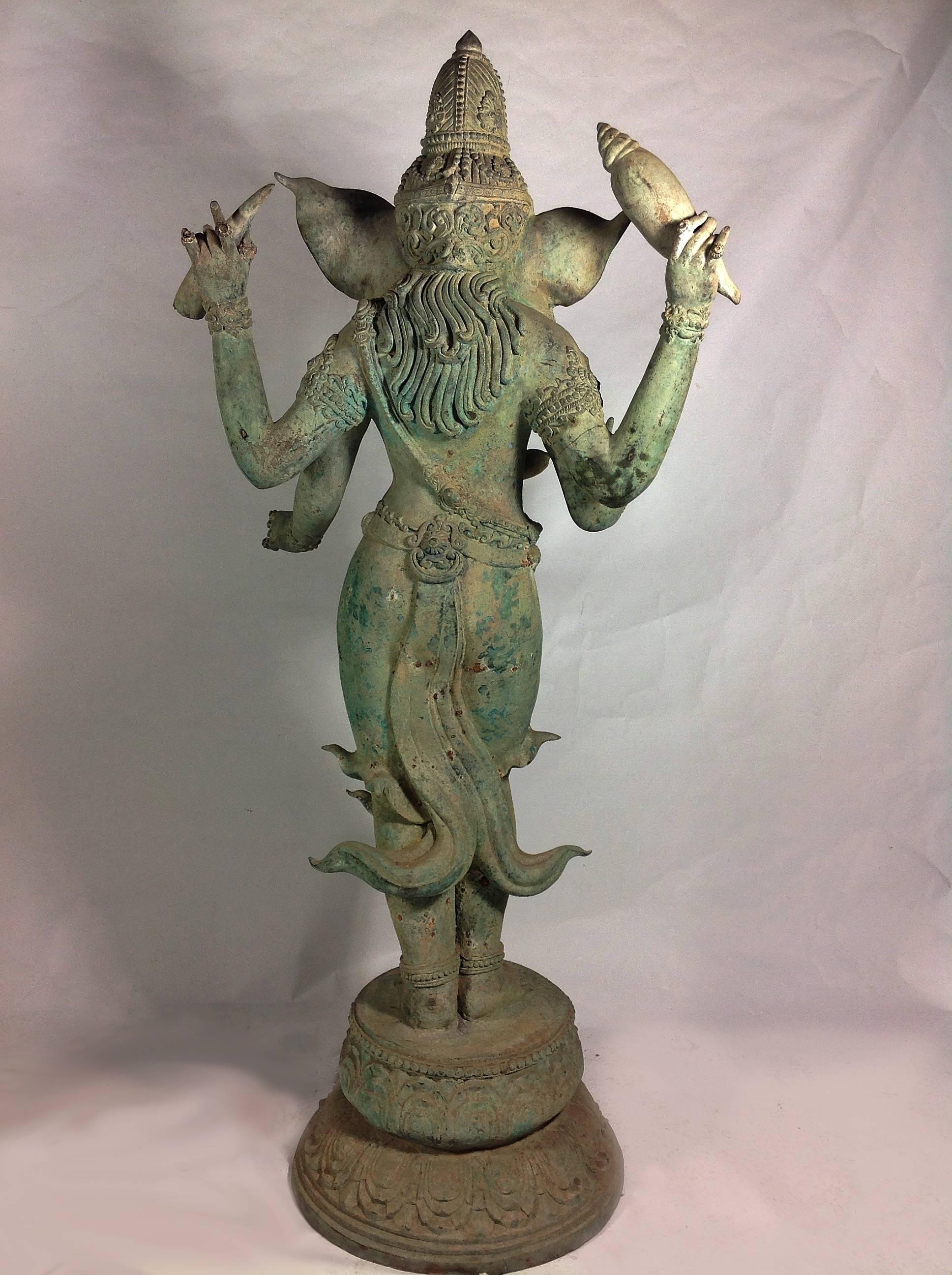 Magnificent bronze standing Ganesha from Burma commissioned in the 1920s by a French Industrialist creating a garden estate in Burma.