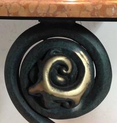 Pair of Bronze Fern Leaf Consoles with Verona Marble Tops