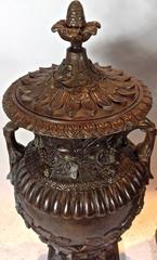 Pair of Large Art Nouveau Style Bronze Lidded Urns