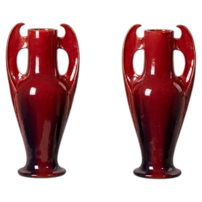 Clément Massier Pair of Sang-de-Boeuf Art Nouveau Vases, France, circa 1900
