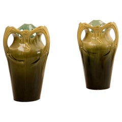 HECTOR GUIMARD & DE BRUYN, vases hauts rares de Chalmont, France, vers 1900