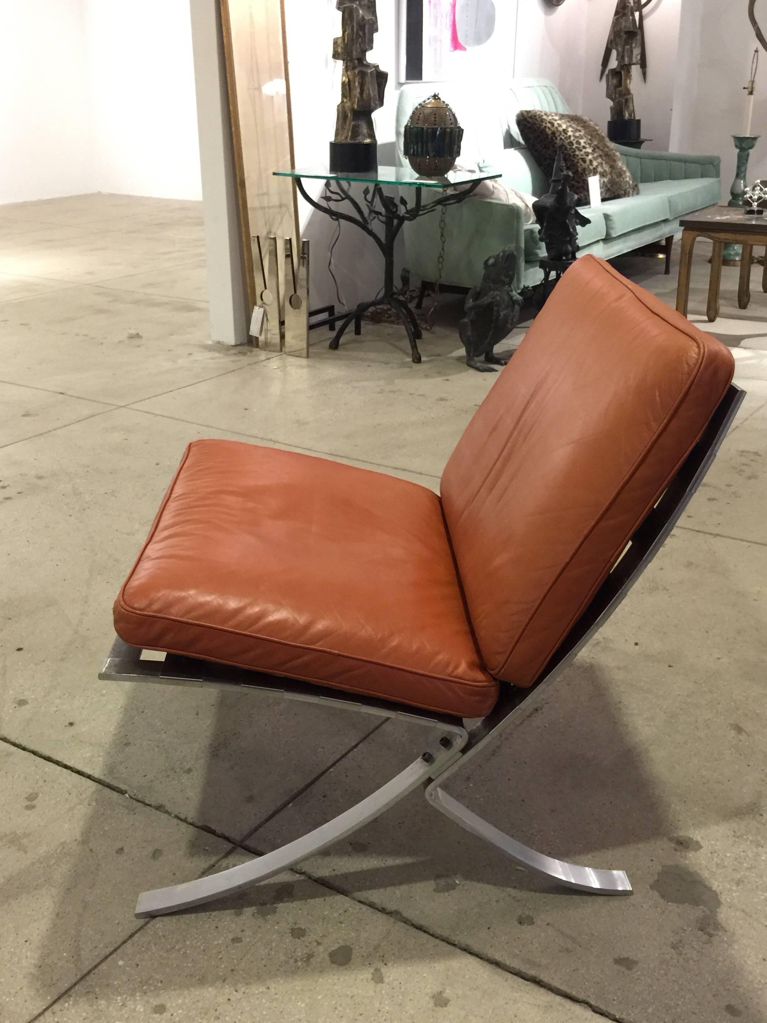 Leather Pair of Mid-Century Modern Chairs with Steel Base
