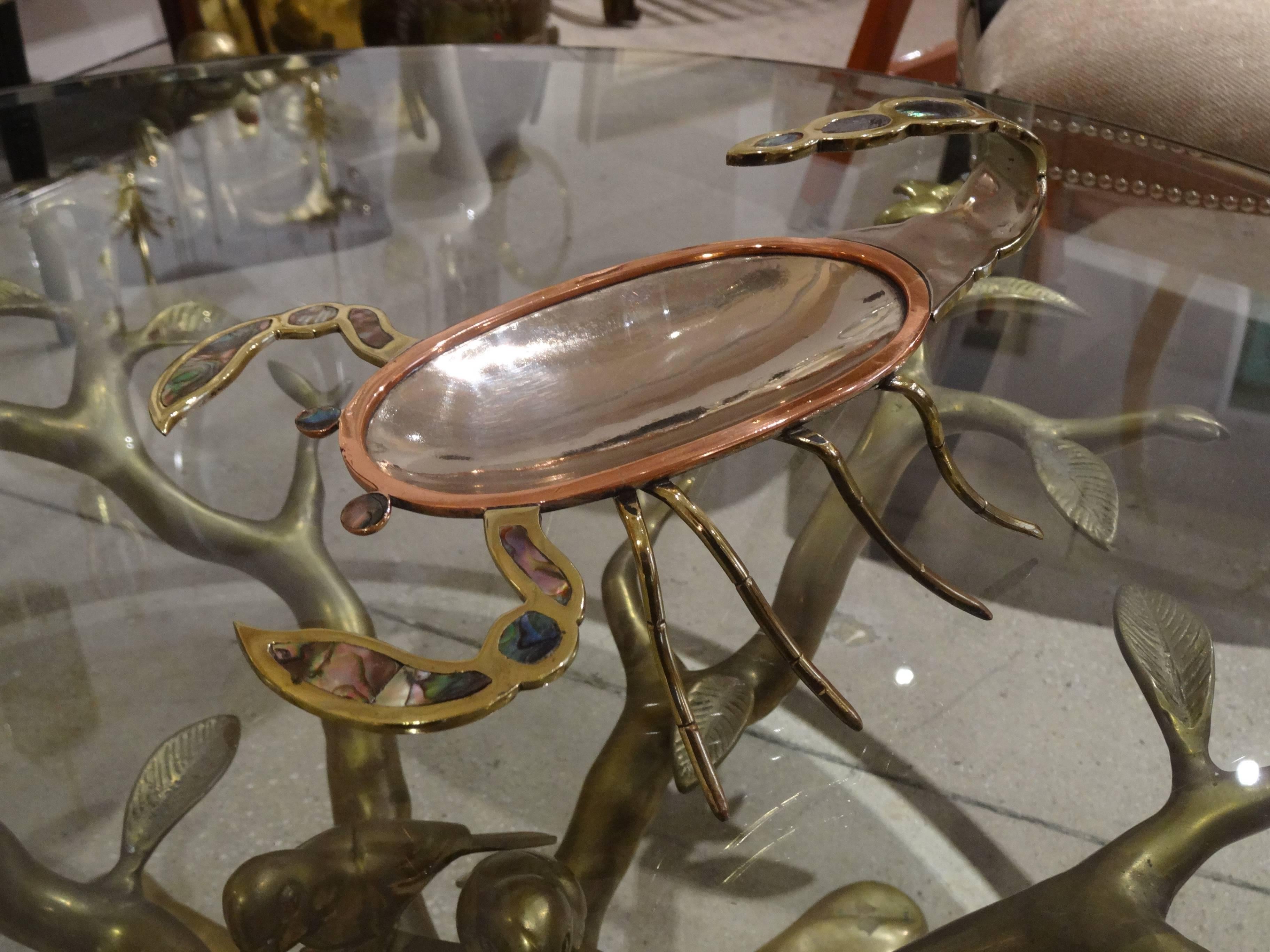 Mexican Scorpion Shaped Metal and Mother pearl Dish In Excellent Condition In North Miami, FL