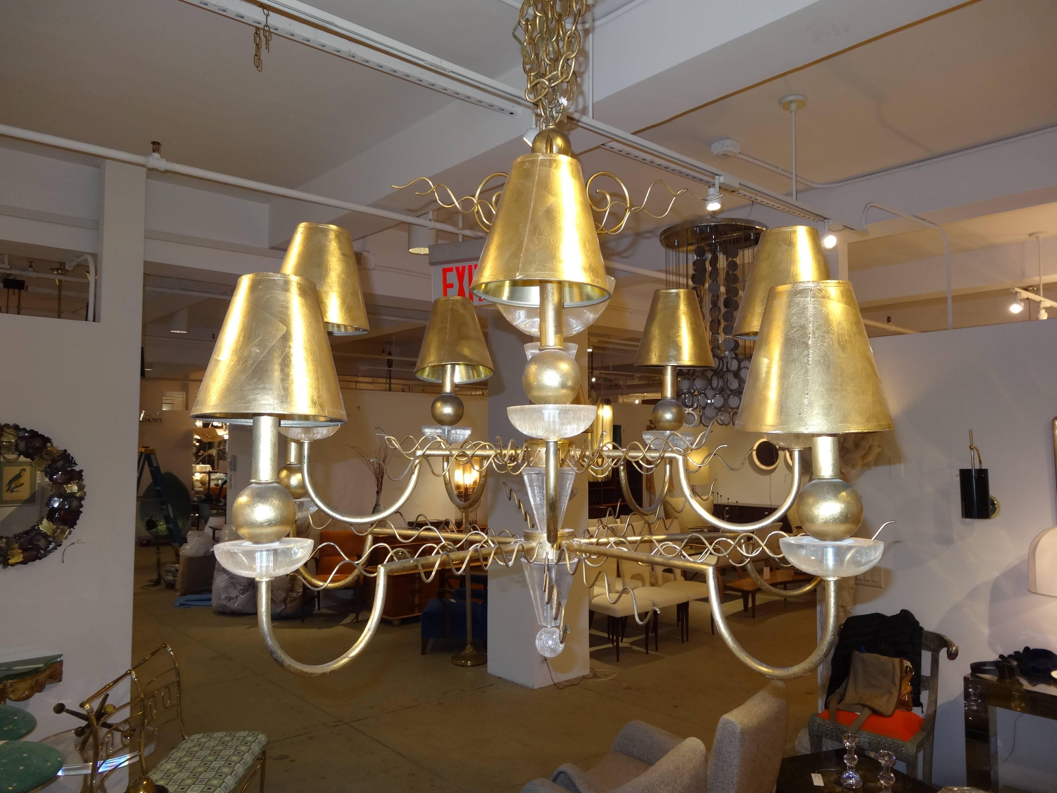 Late 20th Century Van Teal Gilded Lucite Chandelier