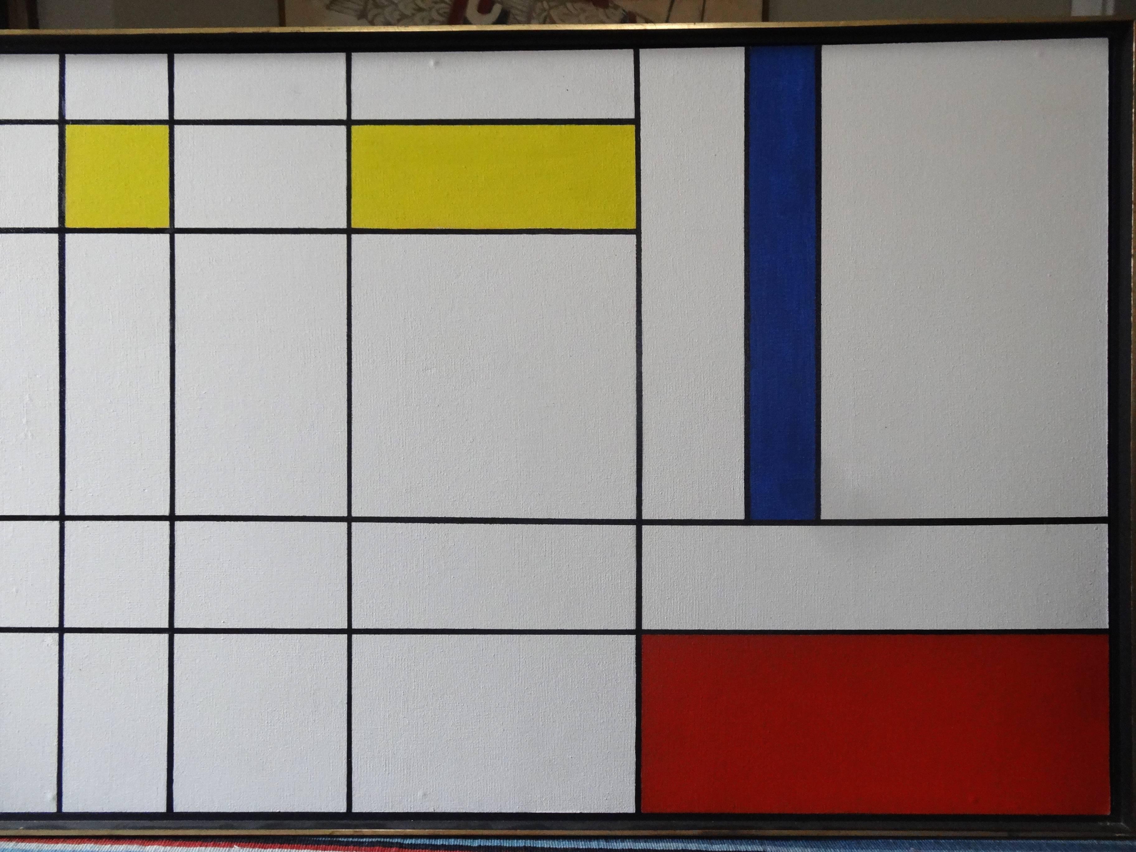 Piet Mondrian Style Oil Painting In Excellent Condition In North Miami, FL