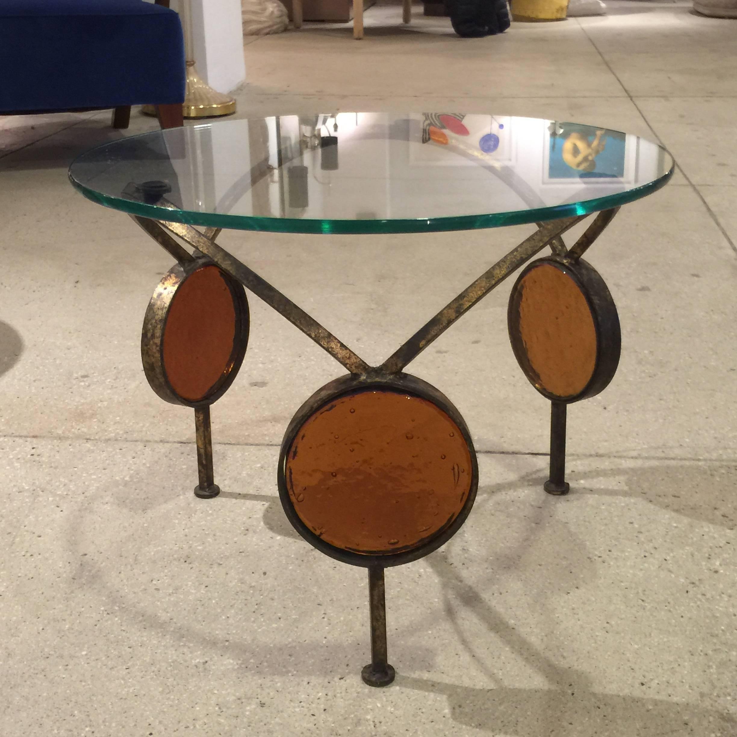 Round Metal and Glass Small Table