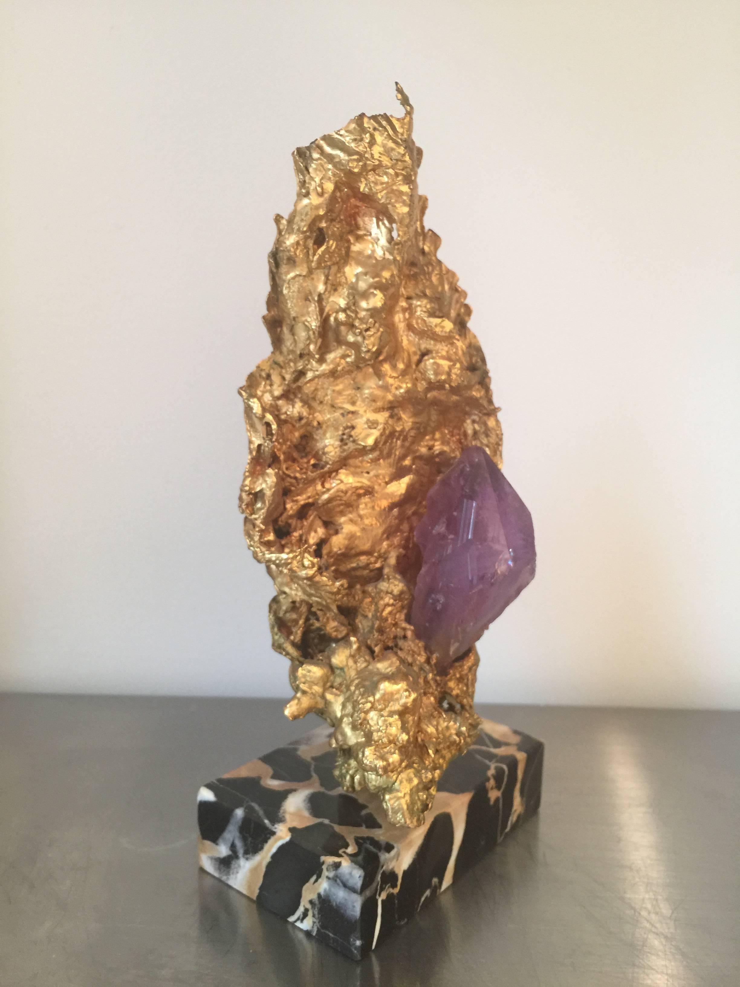 French Gilt Metal and Amethyst Quartz Sculpture in Style of Jacques Duval Brasseur