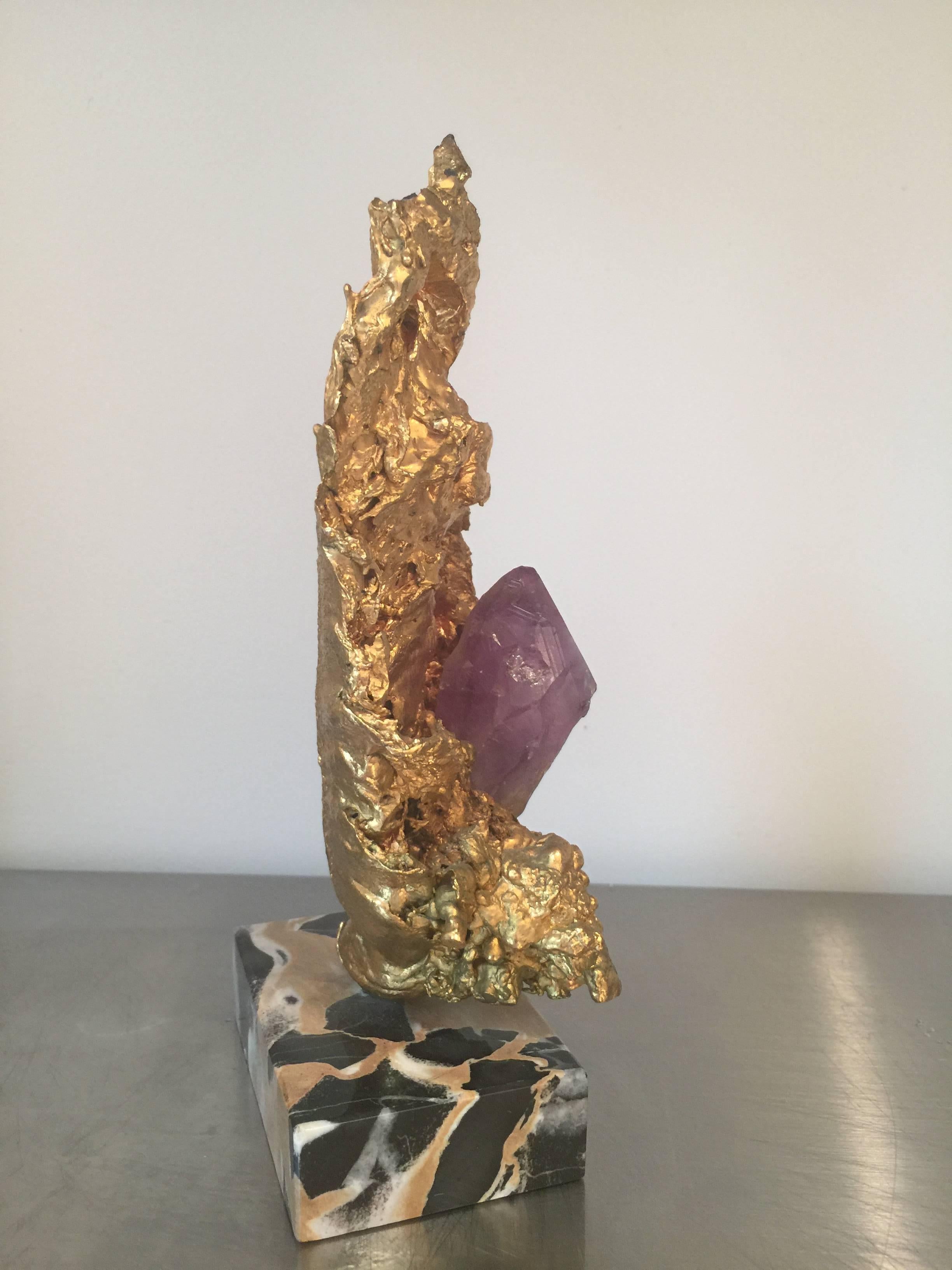 Gilt Metal and Amethyst Quartz Sculpture in Style of Jacques Duval Brasseur In Good Condition In North Miami, FL