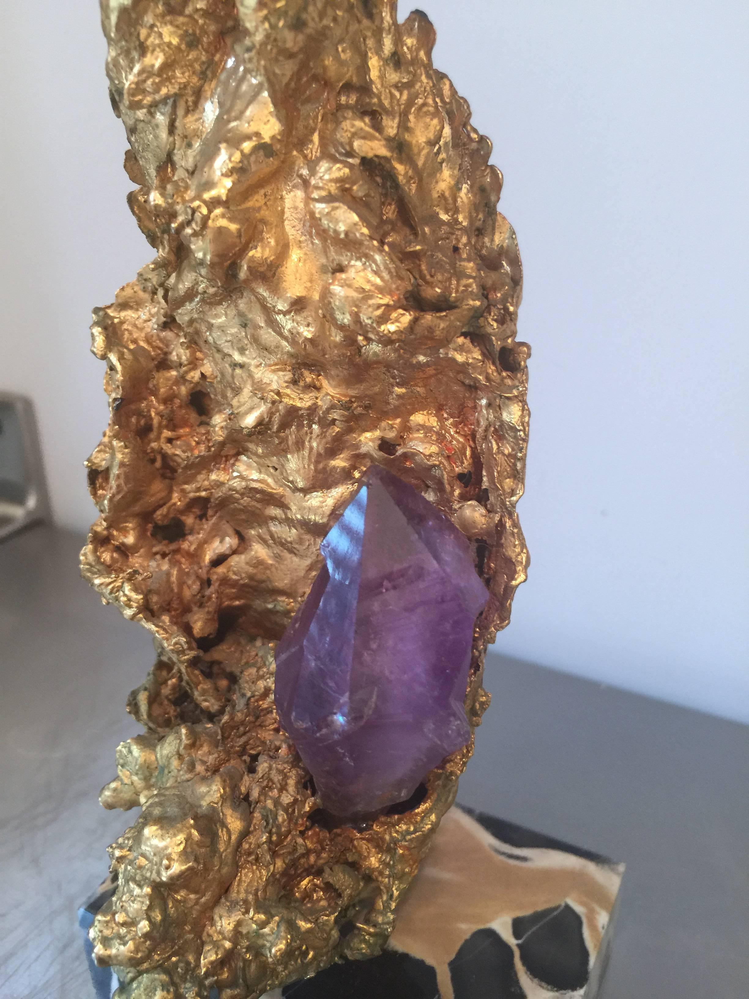 Gilt Metal and Amethyst Quartz Sculpture in Style of Jacques Duval Brasseur 1