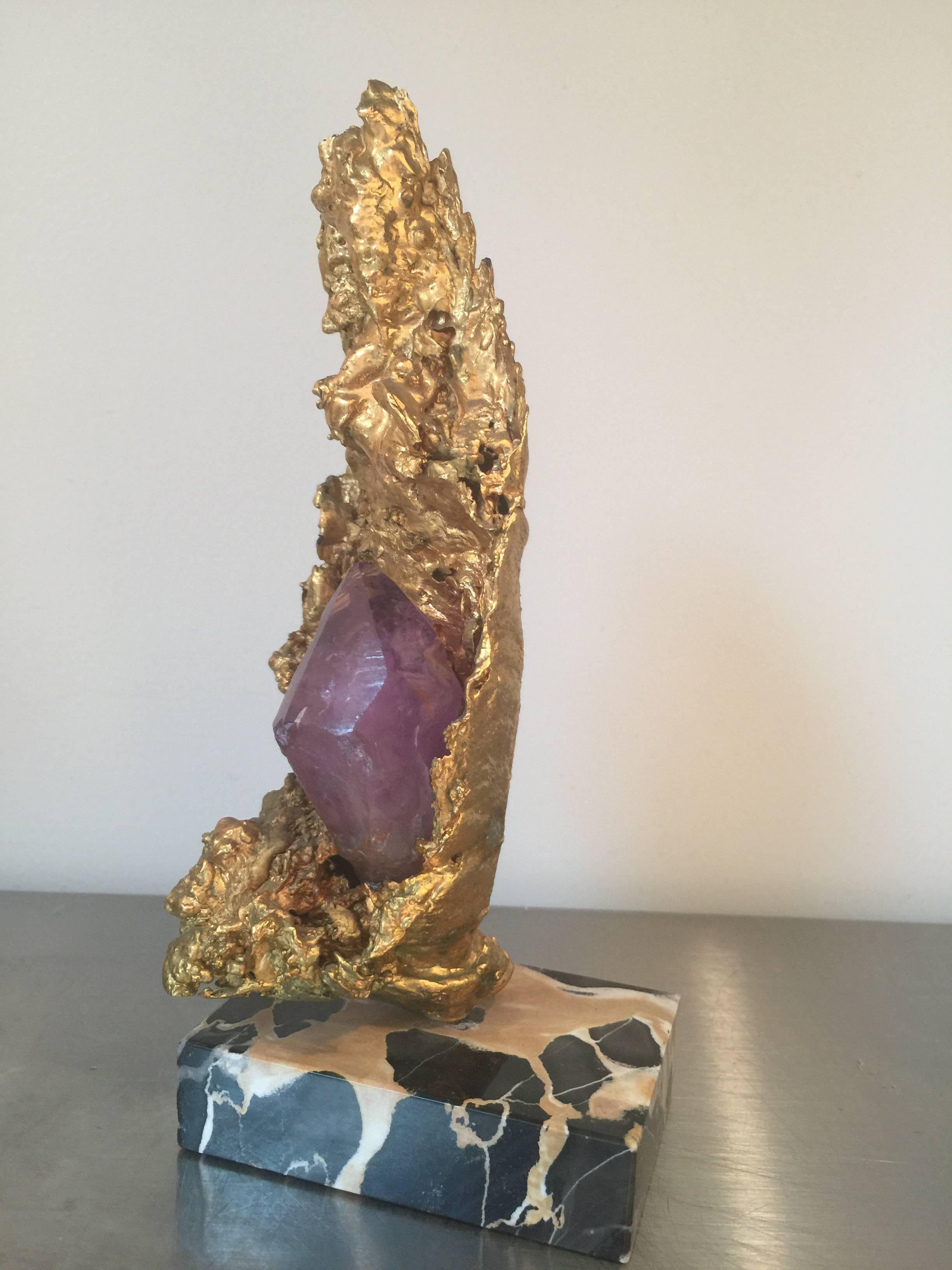 Gilt Metal and Amethyst Quartz Sculpture in Style of Jacques Duval Brasseur 2