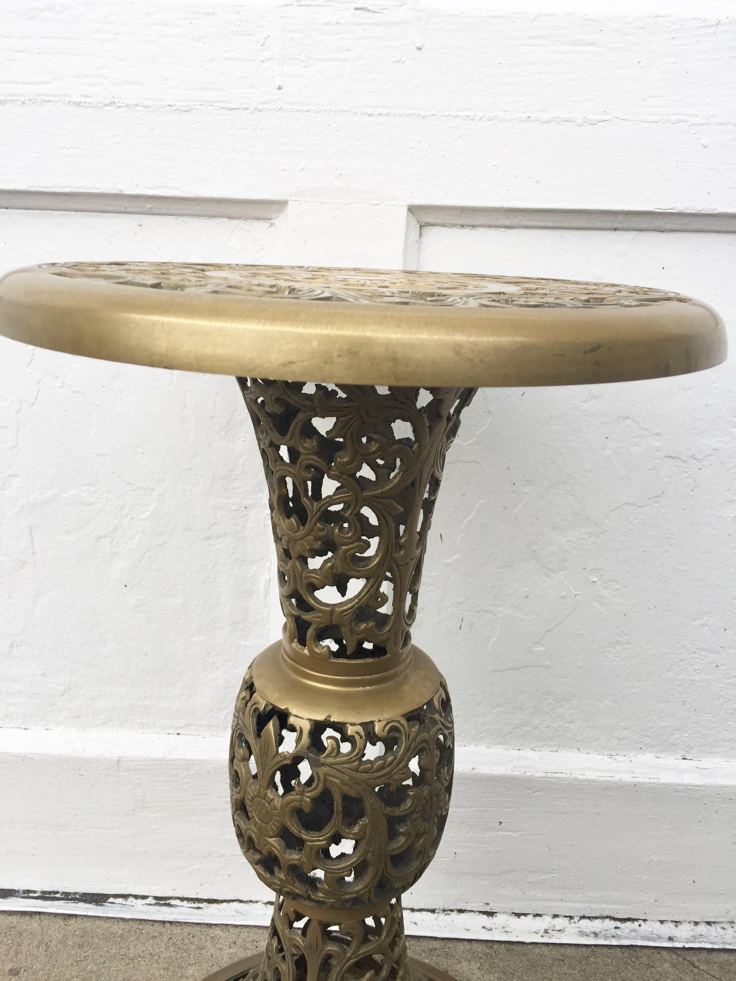 Polished Pair of Brass Asian Modern Drinks Table