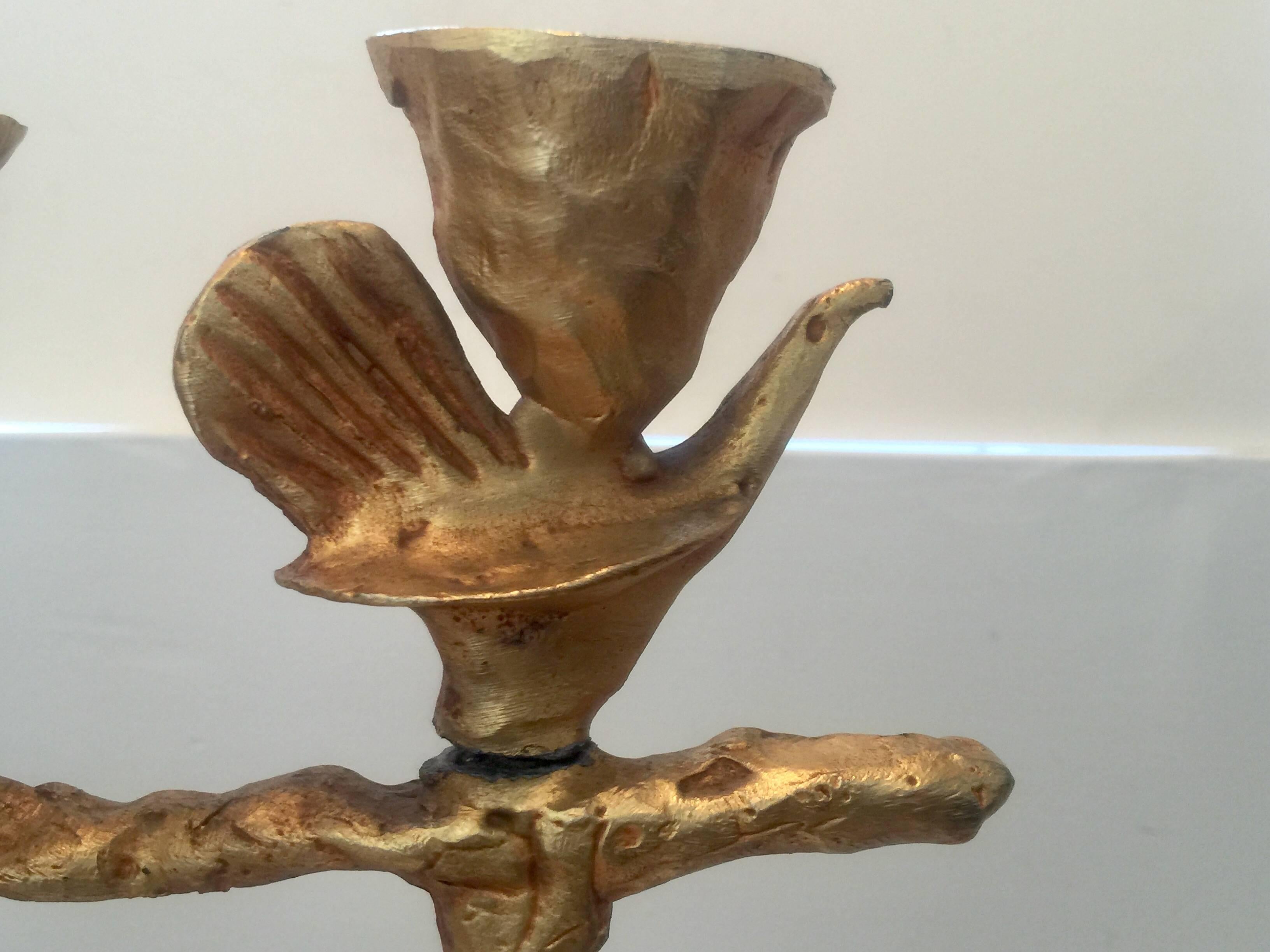 French Gilded Bronze Candleholder by Pierre Casenove For Sale